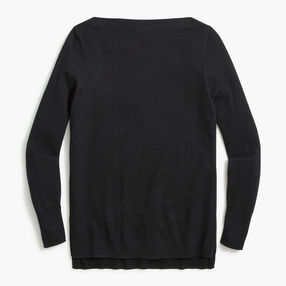 J. Crew cotton boatneck tunic sweater long sleeve black BC544 size medium